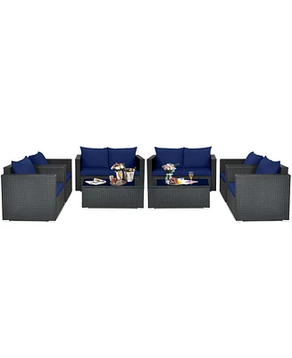 Pcs Patio Rattan Furniture Set Cushioned Sofa Chair Coffee Table
