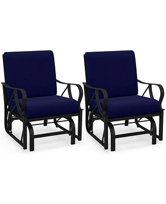 2 Pcs Patio Rocking Chair with Cushion Heavy-Duty Metal Frame Smooth Glider Outdoor