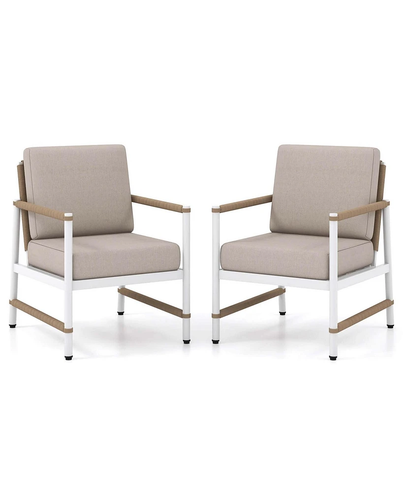 2 Pcs Patio Sofa Set with Thick Cushions Modern Bistro Set for Poolside