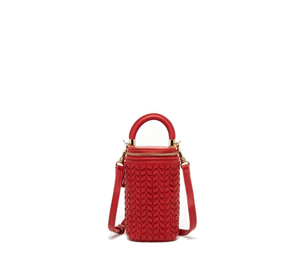 Susu Red Leather Purse Mini Crossbody Bag Weave Small Bucket Bag Women's Handbag