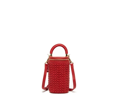 Susu Red Leather Purse Mini Crossbody Bag Weave Small Bucket Bag Women's Handbag