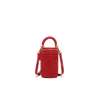 Susu Red Leather Purse Mini Crossbody Bag Weave Small Bucket Bag Women's Handbag