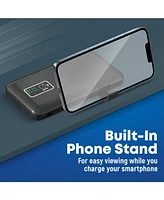 GabbaGoods 10,000mAh Rapid Charging Power Bank with Lcd Battery Display, 4 Built-In Cables, and Phone Stand