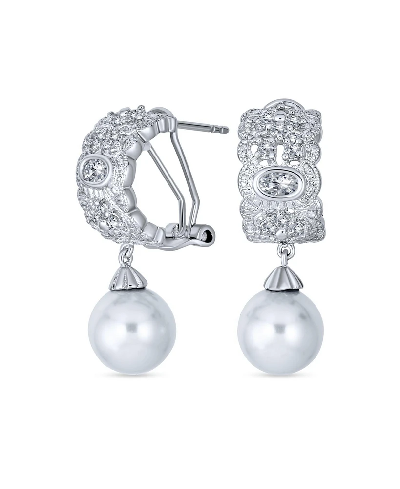 Bling Jewelry Elegant Dangle Chandelier Earrings with Cz White Glass Ball Pearl Drops