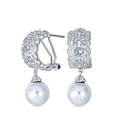 Bling Jewelry Elegant Dangle Chandelier Earrings with Cz White Glass Ball Pearl Drops