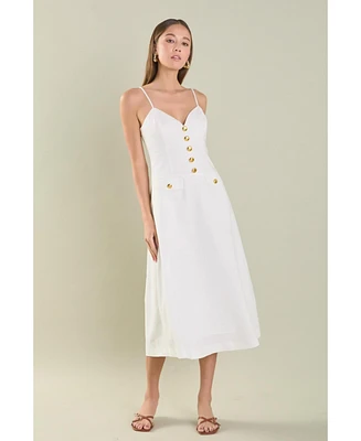 endless rose Women's Linen Buttoned Midi Dress