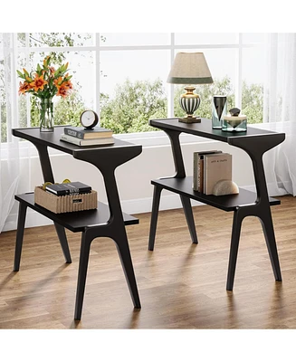 Tribesigns Set of 2 Narrow Side Table for Living Room, Farmhouse Slim End with Storage Shelves, Bedroom, Small Spaces, Easy Assembly