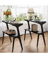 Tribesigns Set of 2 Narrow Side Table for Living Room, Farmhouse Slim End with Storage Shelves, Bedroom, Small Spaces, Easy Assembly