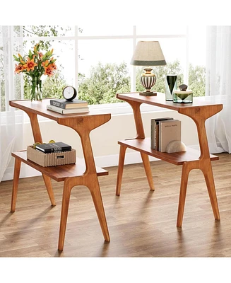 Tribesigns Set of 2 Narrow Side Table for Living Room, Farmhouse Slim End Table with Storage Shelves, for Bedroom, Small Spaces, Easy Assembly