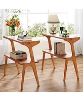 Tribesigns Set of 2 Narrow Side Table for Living Room, Farmhouse Slim End Table with Storage Shelves, for Bedroom, Small Spaces, Easy Assembly