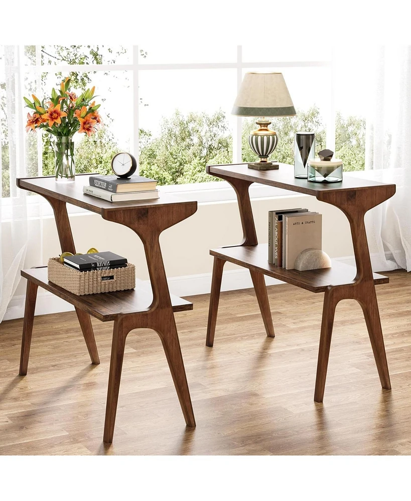 Tribesigns Set of 2 Narrow Side Table for Living Room, Farmhouse Slim End with Storage Shelves, Bedroom, Small Spaces, Easy Assembly