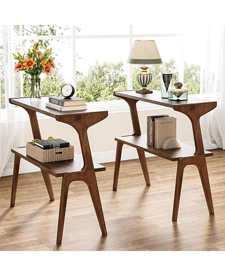 Tribesigns Set of 2 Narrow Side Table for Living Room, Farmhouse Slim End with Storage Shelves, Bedroom, Small Spaces, Easy Assembly
