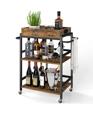 3-Tier Kitchen Cart Rolling Bar Cart Microwave Stand