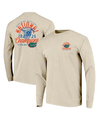 Image One Men's Natural Florida Gators 2025 Ncaa Basketball National Champions Distressed Net Long Sleeve T-Shirt