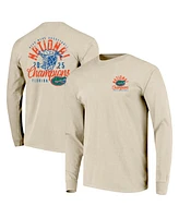 Image One Men's Natural Florida Gators 2025 Ncaa Basketball National Champions Distressed Net Long Sleeve T-Shirt
