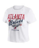 Wear By Erin Andrews Women's White Atlanta Braves Distressed Cropped Baby T-Shirt