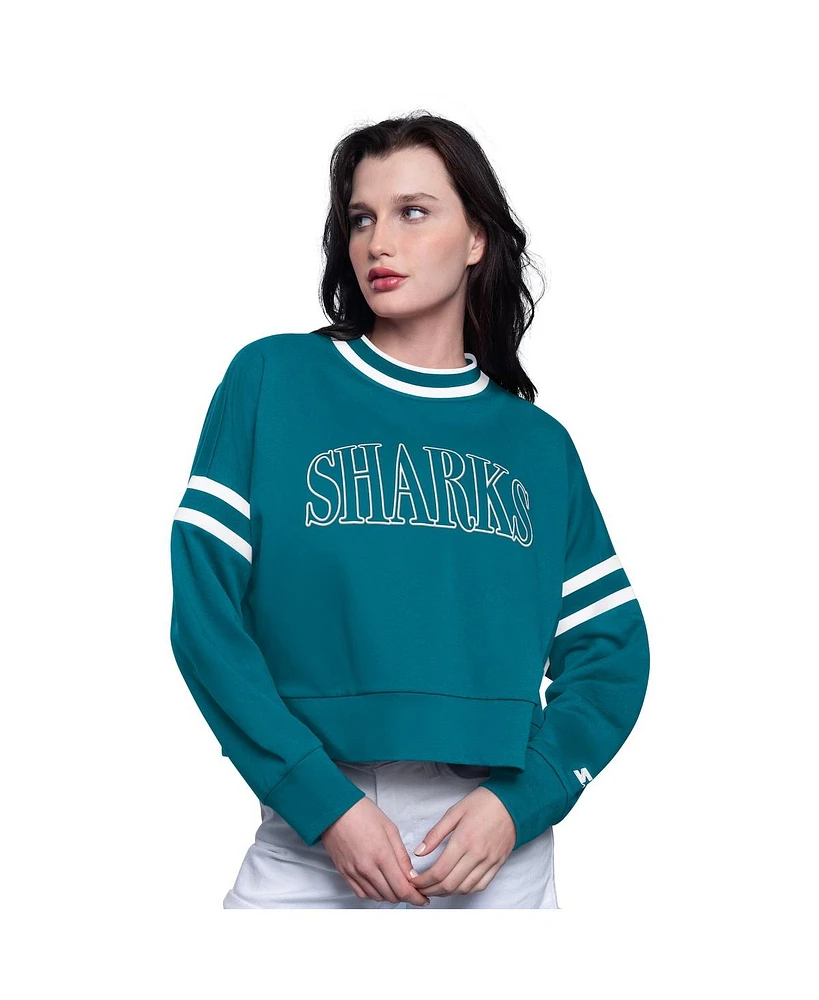 Starter Women's Teal San Jose Sharks Power Play Cropped Pullover Sweatshirt