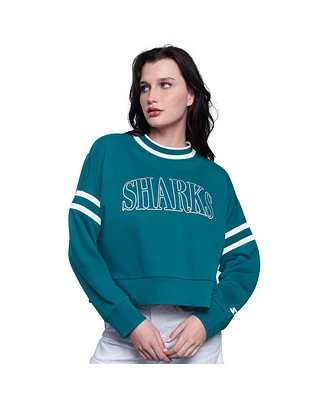 Starter Women's Teal San Jose Sharks Power Play Cropped Pullover Sweatshirt