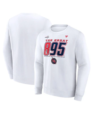 Fanatics Men's Alexander Ovechkin White Washington Capitals Nhl All-Time Leading Goal Scorer The Great 895 Fleece Pullover Sweatshirt