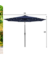 Gymax 9FT Solar Umbrella Led Patio Market Steel Tilt w/ Crank Outdoor Patio