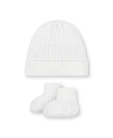 Hope & Henry Baby 4 Piece Cable Knit Sweater Romper, Hat, Bootie Boxed Gift Set
