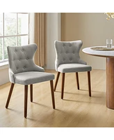 Pedro Mid-Century Modern Waterproof Button-Tufted Dining Chair with Wingback and Solid Wood Legs,Set of 2
