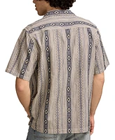 Lucky Brand Men's Relaxed Fit Short Sleeve Textured Striped Button-Front Camp Shirt