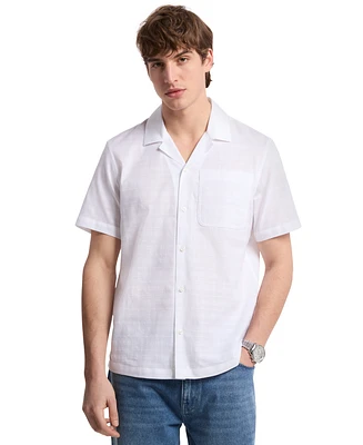 Michael Kors Men's Relaxed Fit Voile Dobby Short Sleeve Check Button-Front Camp Shirt