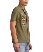 Lucky Brand Men's Short Sleeve Jeep Patch Embroidered Button-Front Shirt