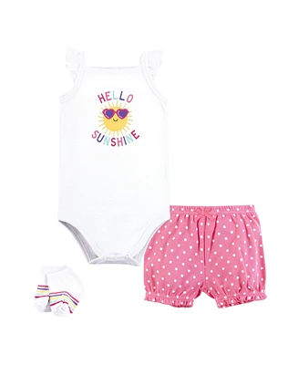 Hudson Baby Girls Bodysuit, Short and Sock, Hello Sunshine Sunglasses