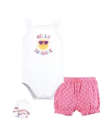 Hudson Baby Girls Bodysuit, Short and Sock, Hello Sunshine Sunglasses