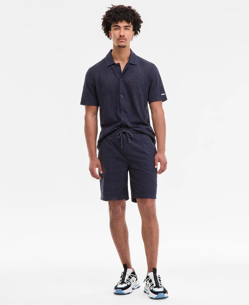 Karl Lagerfeld Paris Men's Regular-Fit Open-Weave Jacquard 8-1/2" Shorts