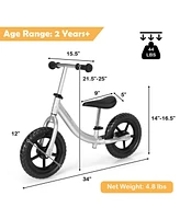 Aluminum Adjustable No Pedal Balance Bike for Kids Age 2+ Years Old
