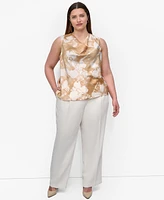 Dkny Plus Printed Cowlneck Sleeveless Blouse