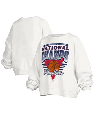 Pressbox Women's White UConn Huskies 2025 Ncaa Basketball National Champions Trilogy Janice Oversized Fleece Pullover Sweatshirt