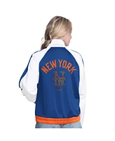 G-iii Sports by Carl Banks Women's White/Royal New York Mets Rally Rhinestone Raglan Full-Zip Track Jacket