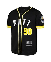 Pro Standard Men's T.j. Watt Black Pittsburgh Steelers Mesh Button-Up Baseball Jersey