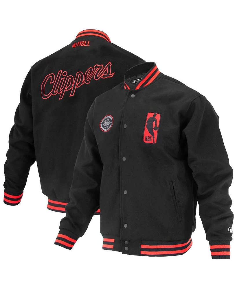 Fisll Men's and Women's Black La Clippers Logo Man Shadow Collection Full-Snap Varsity Jacket