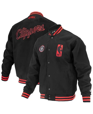 Fisll Men's and Women's Black La Clippers Logo Man Shadow Collection Full-Snap Varsity Jacket
