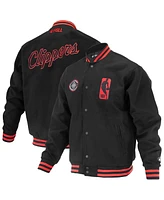 Fisll Men's and Women's Black La Clippers Logo Man Shadow Collection Full-Snap Varsity Jacket
