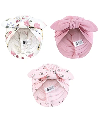 Hudson Baby Baby Girls Hudson Turban Cotton Headwraps, Soft Painted Floral, 0-24 Months