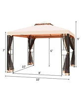 10 x 10 Feet 2-Tier Vented Metal Canopy with Mosquito Netting