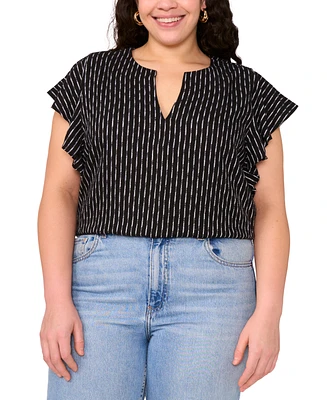 Vince Camuto Plus Split-Neck Ruffle-Sleeve Blouse