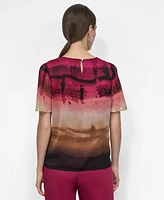 Dkny Women's Printed Crinkled Chiffon Blouse