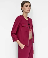 Dkny Women's Zip-Front Collarless Cropped Jacket