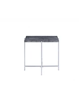 Industrial Style Faux Marble Rectangular End Table with Wood and Metal Frame