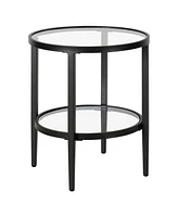 Industrial Steel Round End Table with Shelf – Modern Side Table for Living Room