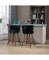 Set of 2 Upholstered Bar Stools with Solid Wood Legs and Footrest Fixed Height 360 Degree Swivel Counter Chairs for Kitchen Island Dining or Lounge Ar