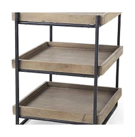 Rustic Solid Wood Square End Table with Two Shelves for Storage