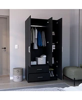 Sebree Armoire Wardrove 71", 4 Doors, Hanging Rod, 3 Cabinets, 6 Shelves, White